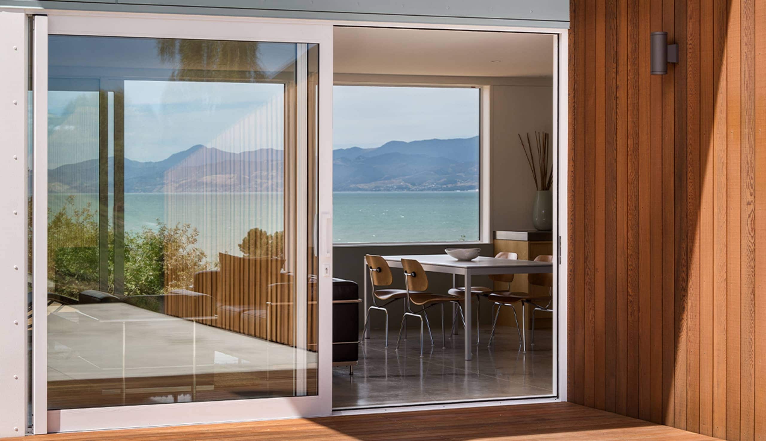 Sliding Aluminium door in house with view